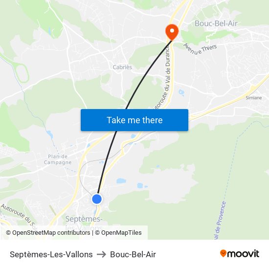 Septèmes-Les-Vallons to Bouc-Bel-Air map