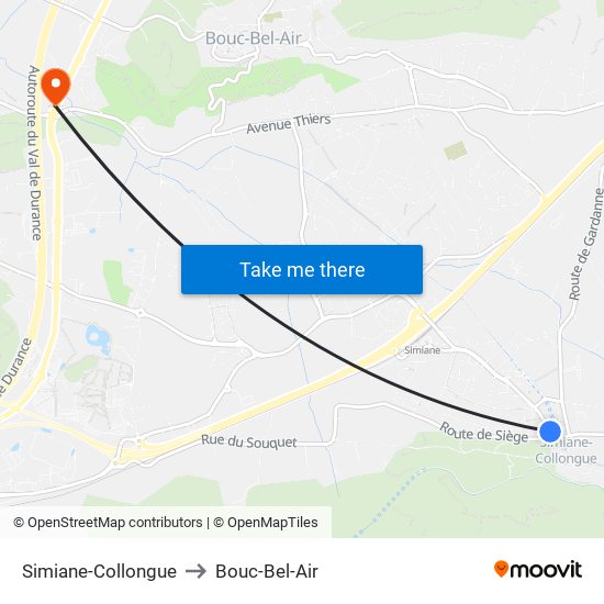 Simiane-Collongue to Bouc-Bel-Air map