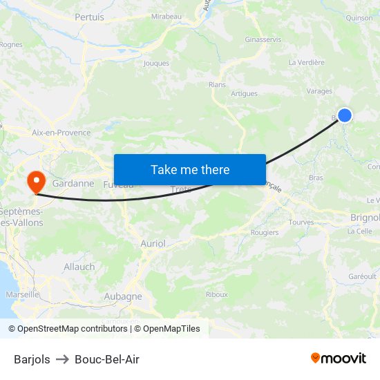 Barjols to Bouc-Bel-Air map