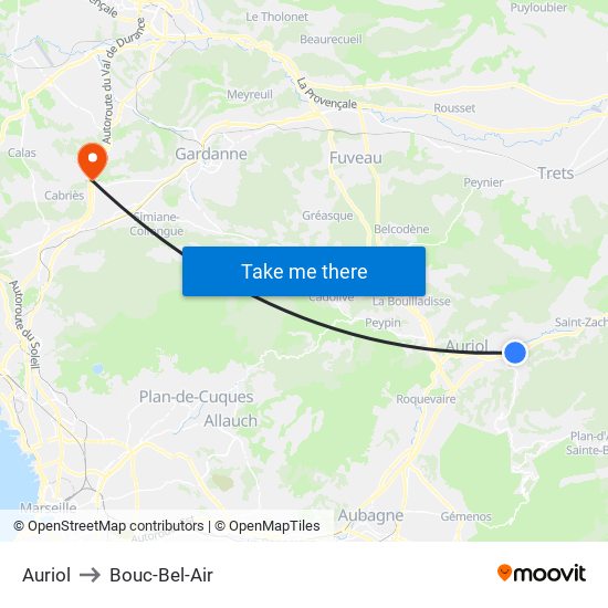 Auriol to Bouc-Bel-Air map