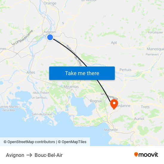 Avignon to Bouc-Bel-Air map