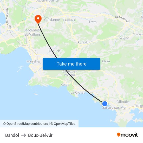 Bandol to Bouc-Bel-Air map