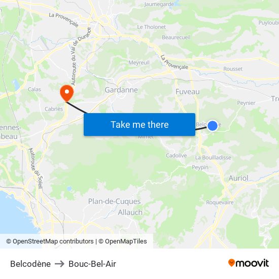 Belcodène to Bouc-Bel-Air map
