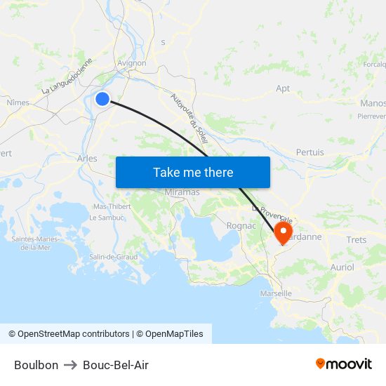 Boulbon to Bouc-Bel-Air map