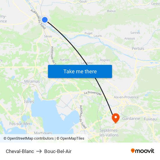 Cheval-Blanc to Bouc-Bel-Air map