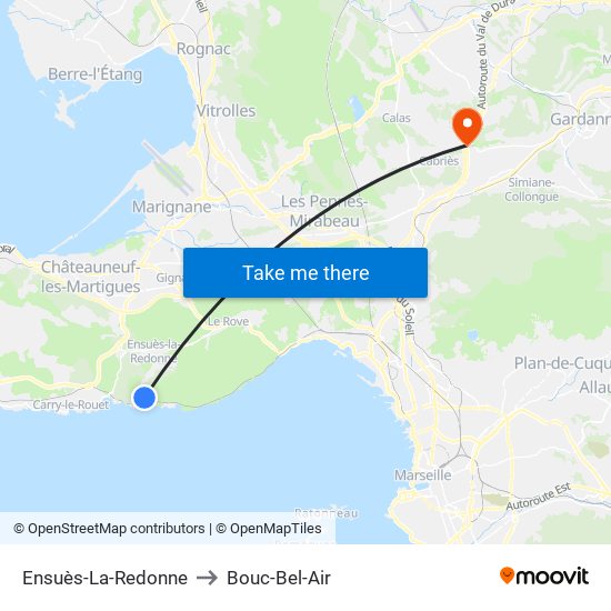 Ensuès-La-Redonne to Bouc-Bel-Air map