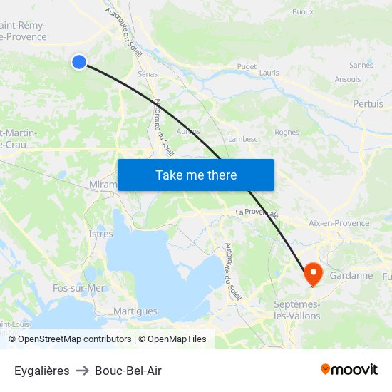 Eygalières to Bouc-Bel-Air map