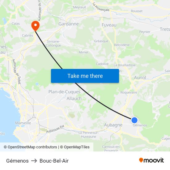 Gémenos to Bouc-Bel-Air map