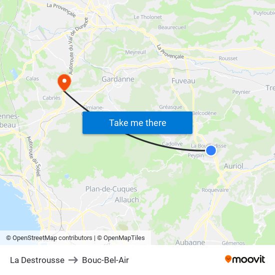 La Destrousse to Bouc-Bel-Air map