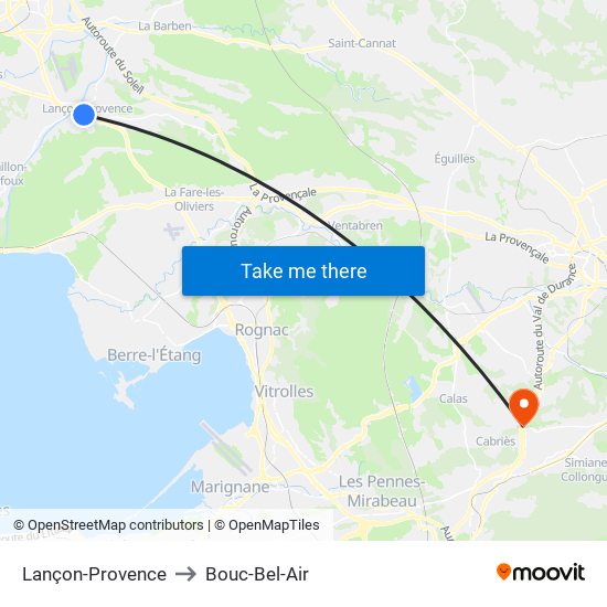 Lançon-Provence to Bouc-Bel-Air map