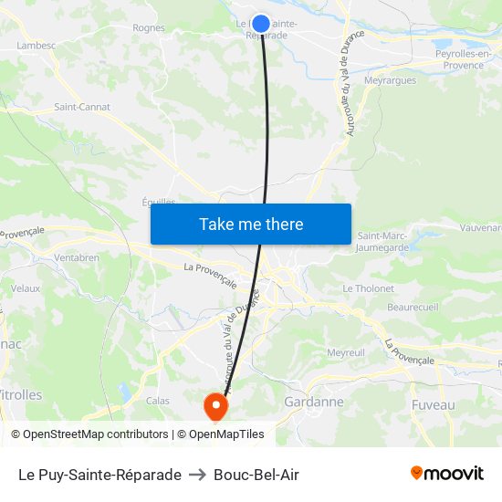 Le Puy-Sainte-Réparade to Bouc-Bel-Air map