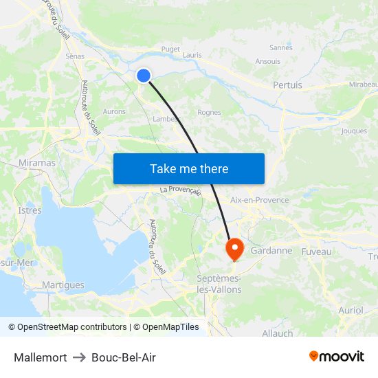 Mallemort to Bouc-Bel-Air map