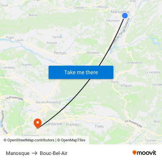 Manosque to Bouc-Bel-Air map