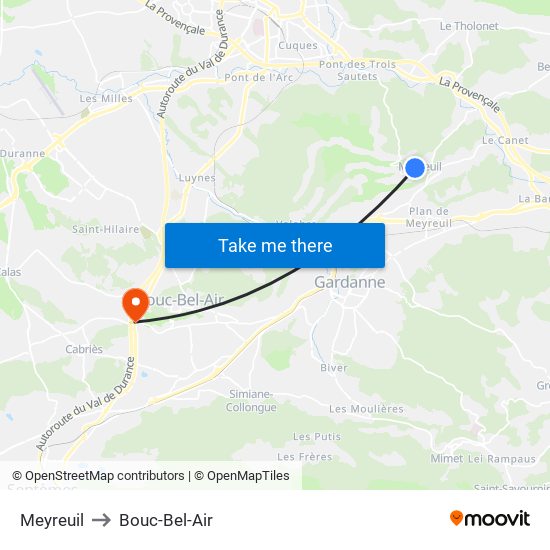 Meyreuil to Bouc-Bel-Air map