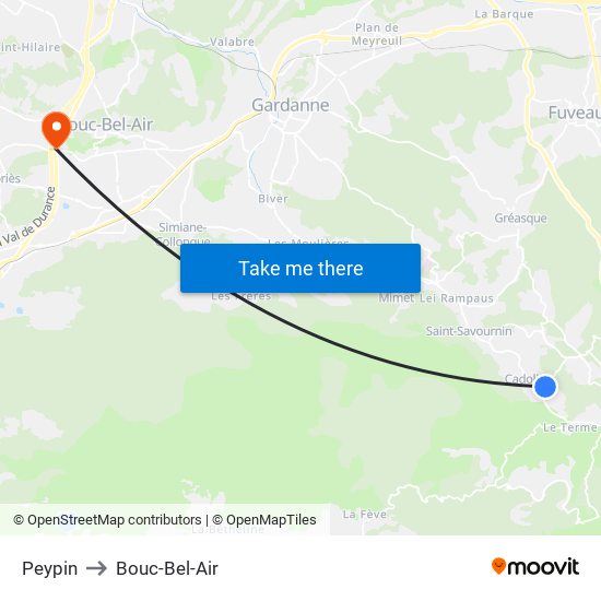 Peypin to Bouc-Bel-Air map