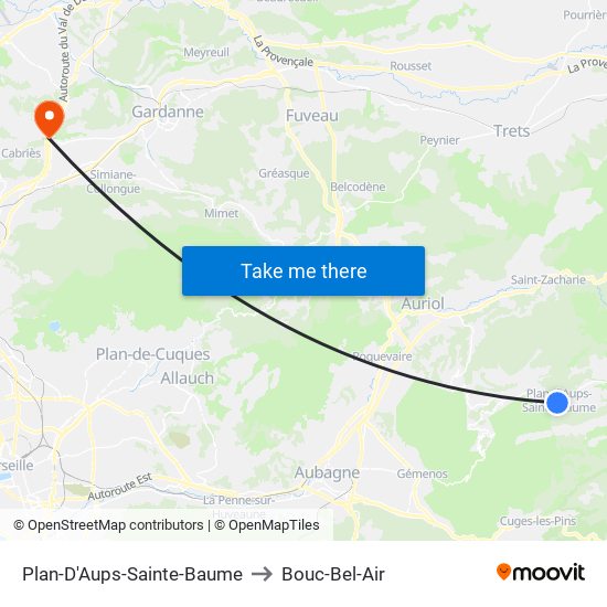 Plan-D'Aups-Sainte-Baume to Bouc-Bel-Air map