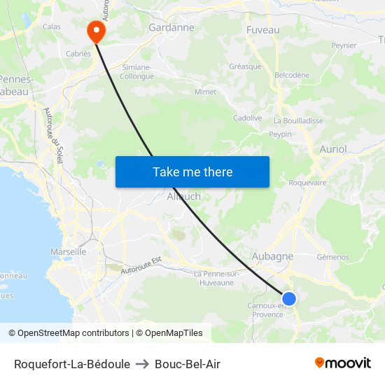 Roquefort-La-Bédoule to Bouc-Bel-Air map