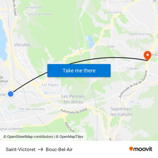 Saint-Victoret to Bouc-Bel-Air map