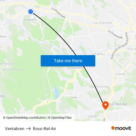 Ventabren to Bouc-Bel-Air map