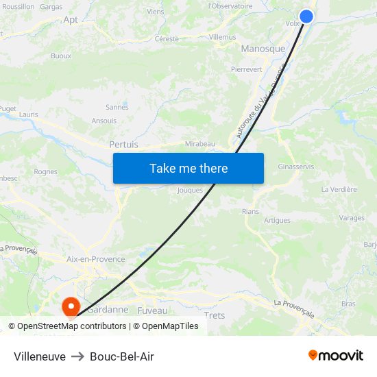 Villeneuve to Bouc-Bel-Air map