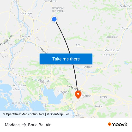 Modène to Bouc-Bel-Air map