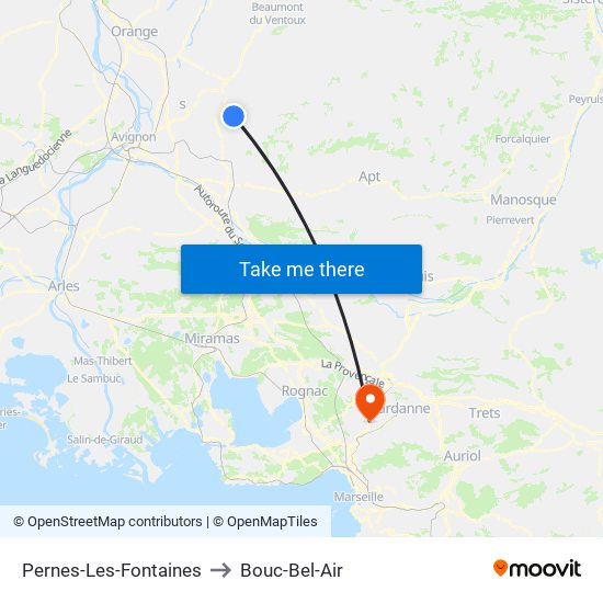 Pernes-Les-Fontaines to Bouc-Bel-Air map