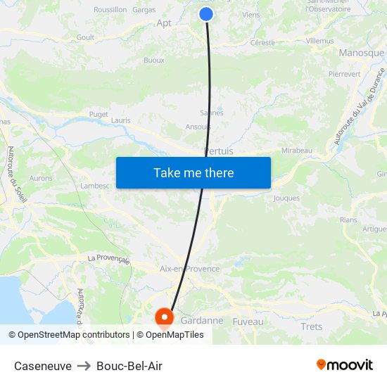 Caseneuve to Bouc-Bel-Air map