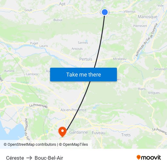 Céreste to Bouc-Bel-Air map