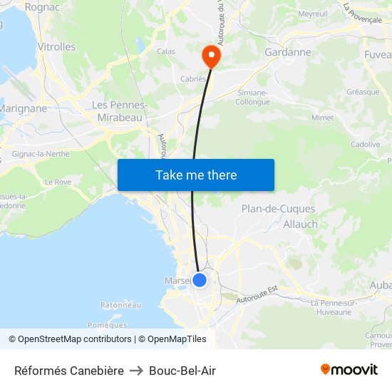 Réformés Canebière to Bouc-Bel-Air map
