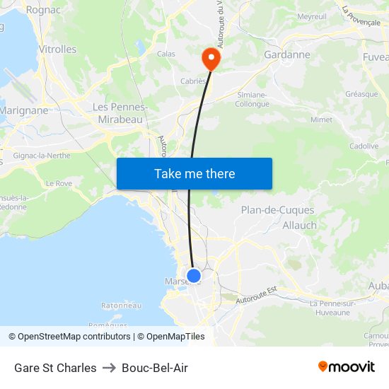 Gare St Charles to Bouc-Bel-Air map