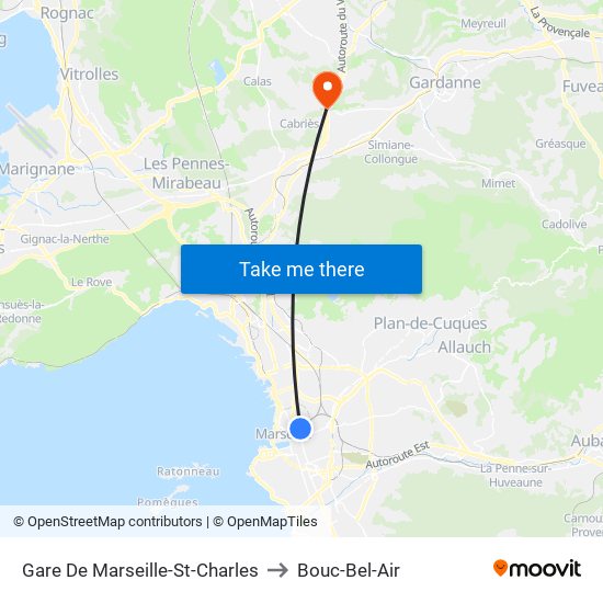 Gare De Marseille-St-Charles to Bouc-Bel-Air map