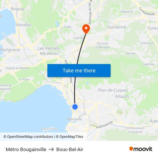 Métro Bougainville to Bouc-Bel-Air map