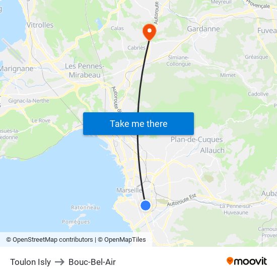 Toulon Isly to Bouc-Bel-Air map