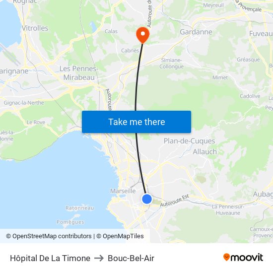 Hôpital De La Timone to Bouc-Bel-Air map