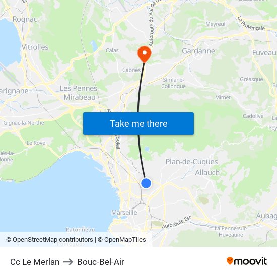 Cc Le Merlan to Bouc-Bel-Air map