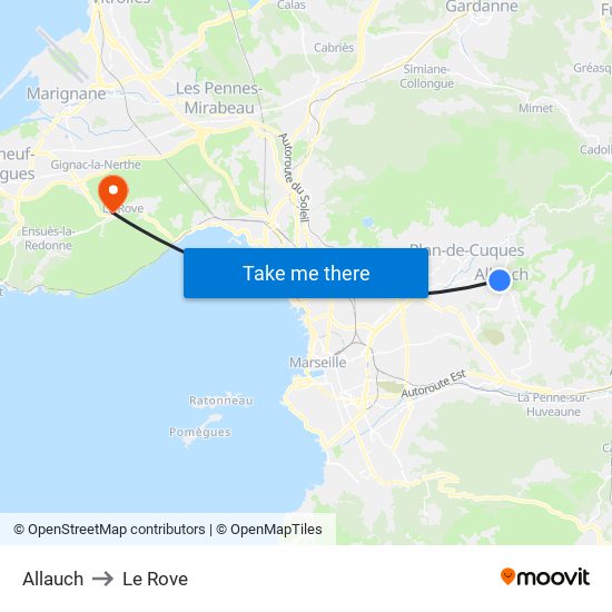 Allauch to Le Rove map