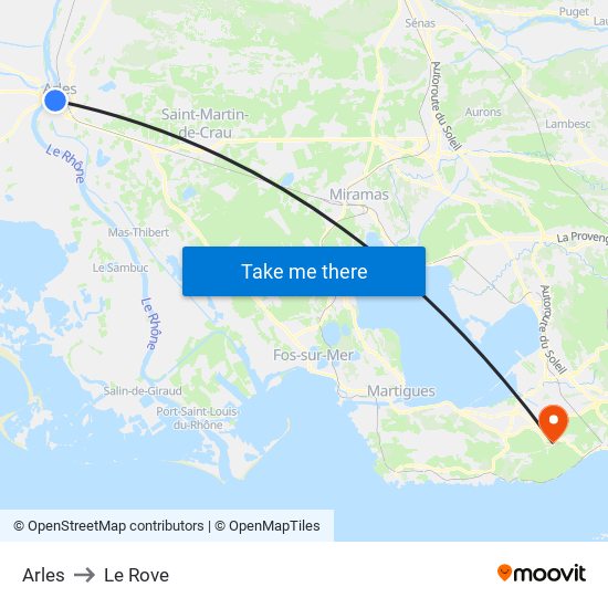 Arles to Le Rove map