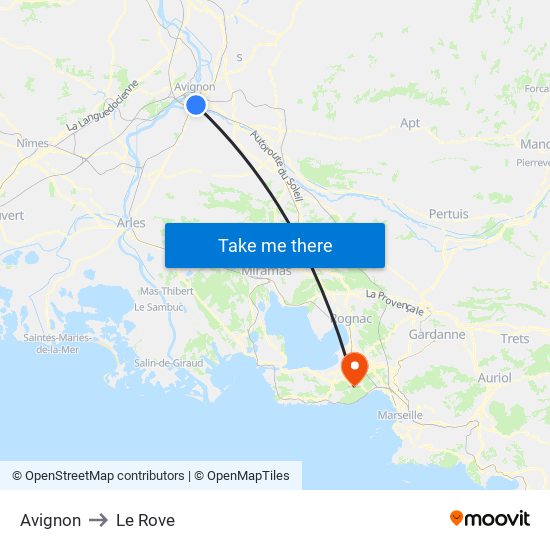 Avignon to Le Rove map