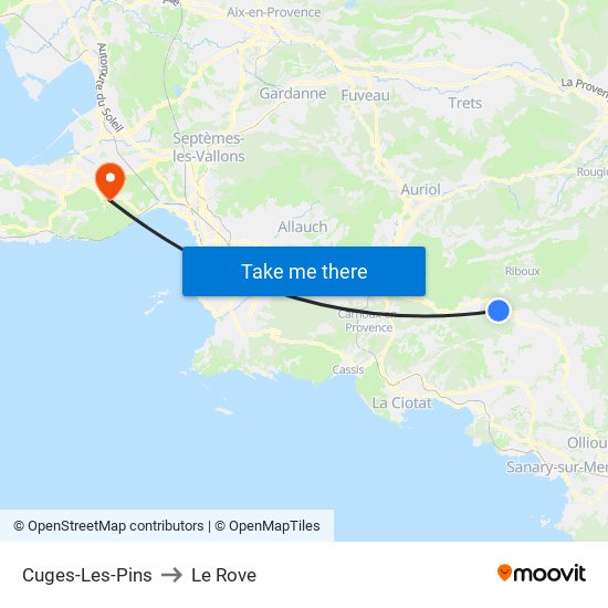Cuges-Les-Pins to Le Rove map