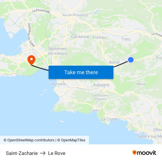 Saint-Zacharie to Le Rove map