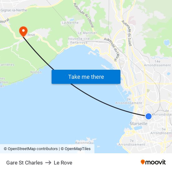 Gare St Charles to Le Rove map