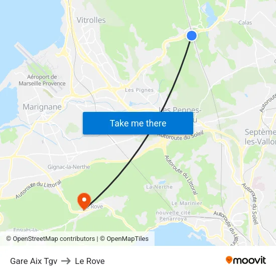 Gare Aix Tgv to Le Rove map