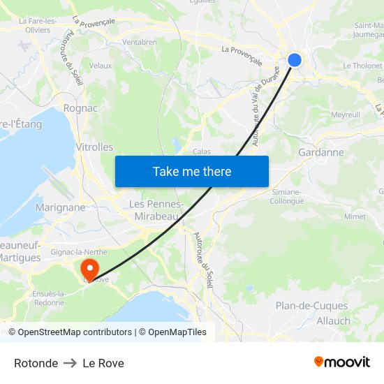 Rotonde to Le Rove map