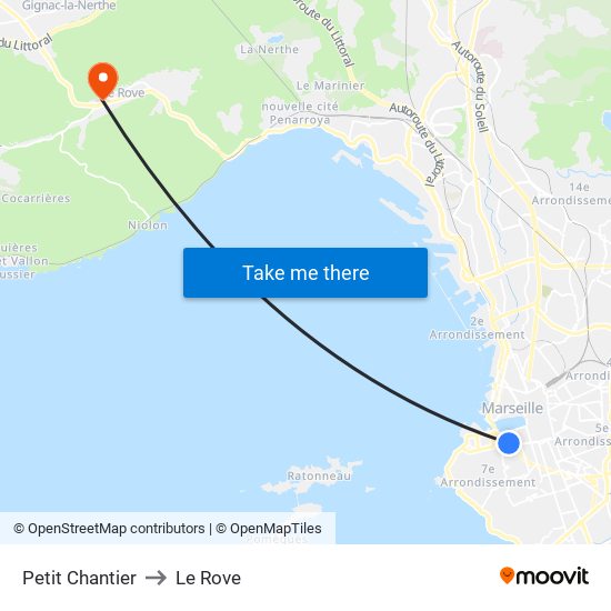 Petit Chantier to Le Rove map