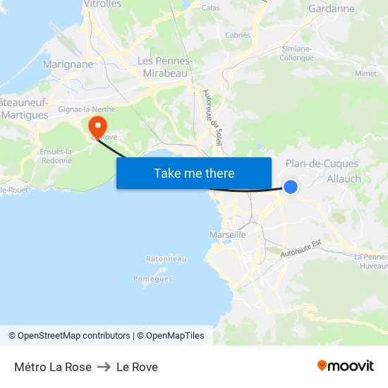 Métro La Rose to Le Rove map