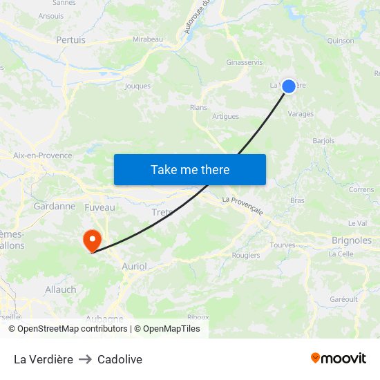 La Verdière to Cadolive map