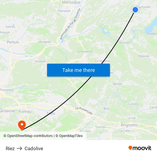 Riez to Cadolive map