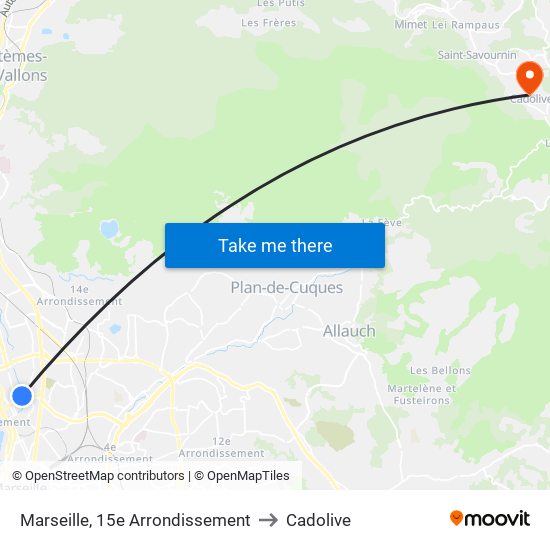 Marseille, 15e Arrondissement to Cadolive map