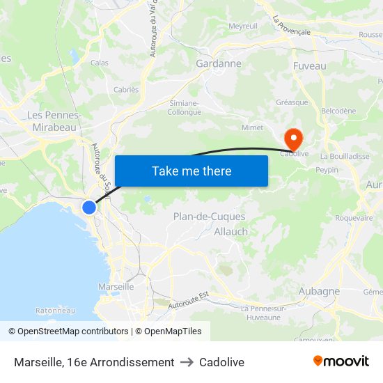 Marseille, 16e Arrondissement to Cadolive map