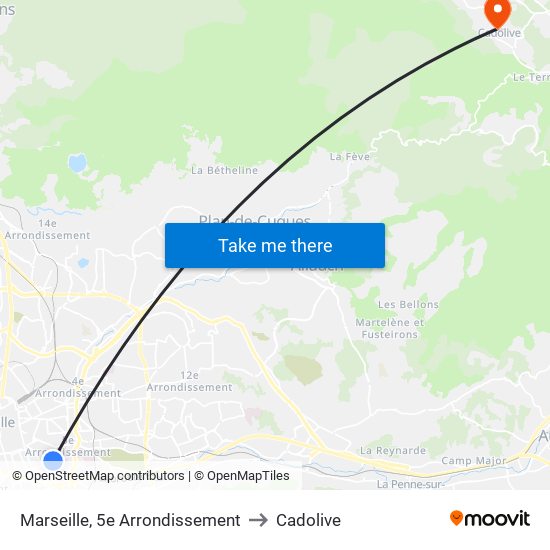 Marseille, 5e Arrondissement to Cadolive map